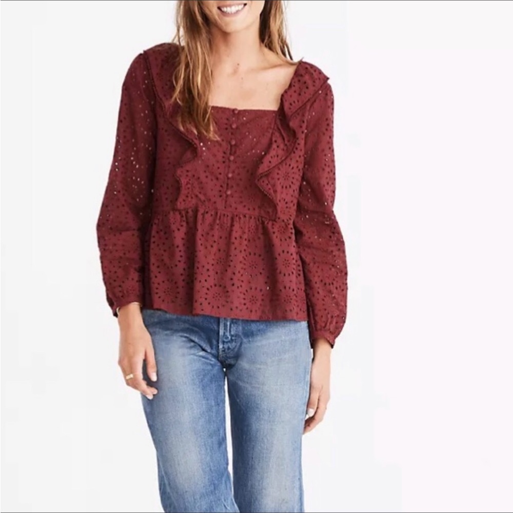 MADEWELL Eyelet Pom-Pom Top